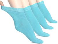 Hugh Ugoli Lightweight Women's Diabetic Ankle Socks Bamboo Thin Socks Seamless Toe and Non-Binding Top, 4 Pairs, Blue Curacao, Shoe size: 10-12