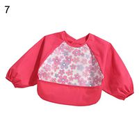 Ugthe Infant Products Kids Cute Cartoon Feeding Smock Baby Toddler Waterproof Long Sleeve Bibs Apron - Peach Pink L