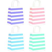 12-Count Stripes Kraft Bags - Premium Paper Bags with Handles, Biodegradable & Sturdy, Food Safe Shopping Bag, Gift Bag (Pastel, 12 Ct Medium)