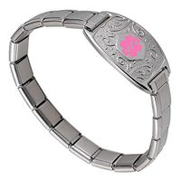 Divoti Deep Custom Laser Engraved Lovely Filigree Stretchable Italian Modular Charm Link Medical Alert Bracelet -Italian Charm Style-Pink