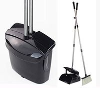 Broom and Dustpan Set Commercial Long Handle Sweep Set and Lobby Broom Upright Grips Sweep Set with Broom for Home Kitchen Room Office and Lobby Floor Dust Pan & Broom Combo Black