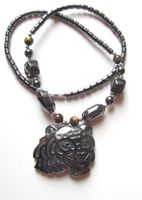 Healing Hematite Necklace with Tiger Pendant Symbol (with Tiger Eye)