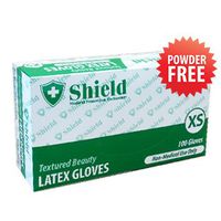 Shield Textured Powder Free Latex Gloves 1,000 Gloves (10 Boxes X 100 Pcs) (X-small)