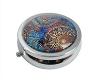 Hiutong Blue Flower Custom Round Silver Glass Pill Case Metal Decoration Box Unique Gift