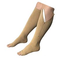 NEW (BIG & TALL 3XL) Open Toe Knee Length Zipper Up Compression Hosiery Calf Leg Support Stocking Stocks (Beige)