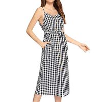 TWGONE Tank Dress With Pockets Women Plaid Buttons Cold Shoulder Bow Bandage Straps Sling Casual Dress(X-Large,Black)