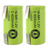 2pc D Size Rechargeable Batteries 8000mAh NiMH 1.2V w/Tabs for use with electric razors, toothbrushes, high power static applications (Telecoms, UPS and Smart grid), electric tools, electric mopeds