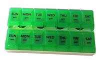 Apex 7- Day Push to Open Pill Organizer, 1x Per Day or AM/PM (AM/PM with Tray, Green)