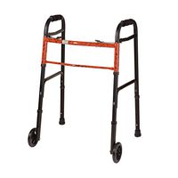DMI Lightweight Aluminum Folding Walker with Easy Two Button Release, 5 Inch Wheels, Adjustable Height, No Assembly Needed, Black