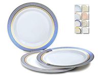 " OCCASIONS" 40 Plates Pack, Heavyweight Disposable Wedding Party Plastic Plates (10.5'' Dinner Plate, Louvre in White/Blue & Gold)