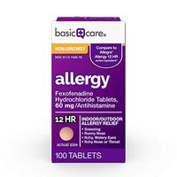 Amazon Basic Care Fexofenadine Hydrochloride Tablets 60 mg, Allergy Relief, 100 Count
