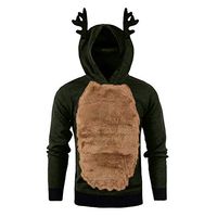 ✦ HebeTop ✦ Men Autumn Winter Cosplay Xmas Hoody Reindeer Feather Hooded Christmas Plus Velvet Fur 3D Blouse Top Army Green