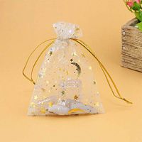 XINdream 100Pcs Organza Mesh Gift Bags, Drawstring Pouches Favor Party Wedding Candy Jewelry Packs Hot Stamping Stars Moon Transparent Mesh Bag (7 * 9cm 10 Colors)