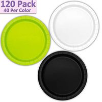 120 Paper Dessert Plates (7") - White, Neon Green, Black - 40 Per Color, 3 Colors - Great Assortment for Birthday Parties, Weddings, Holidays, Baby Shower, Celebrations, and more