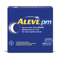 Aleve PM Caplets, Naproxen Sodium 220 mg (NSAID)/diphenhydramine HCl 25 mg, Pain Reliever/Nighttime Sleep-Aid, Non-Habit Forming, 160 Count