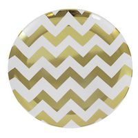 JAM PAPER Reusable Heavy Duty Plastic Plates - Medium - 7 1/2 inch - Gold Chevron - 10 Plates/Pack