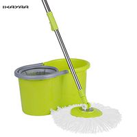 Decdeal Spin Mops Press Type Stainless Steel 360°Rolling Magic Spin Mop & Bucket Set Rotating Easy-Wring Floor Mop W/ 2 Microfiber Mop Heads