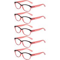 Kerecsen 5 Pairs Cat Eye Ladies Readers Vintage Fashion Portable Reading Glasses (5 Pack Red, 4.00)