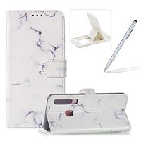 Wallet Case for Galaxy A9 2018,Flip Leather Cover for Galaxy A9 2018,Herzzer Stylish Elegant [White Marble Pattern] Premium Magnetic PU Leather Stand Card Holder Slots Case with Inner Soft TPU