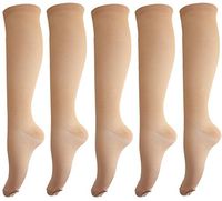 Bcurb Graduated Compression Socks Women and Men - Best Medical, Nursing, Running, Fitness, Sports, Travel & Flight Sock - Over The Calf Below Knee High (Beige-5 Pair, Lg/XL)