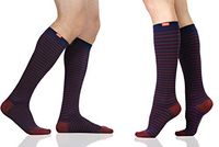 VIM & VIGR Nylon 15-20 mmHg Compression Socks for Women & Men (Midnight & Crimson Little Stripes, L/XL)