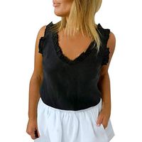 general3 Women Sleeveless Tank Tops Summer Fashion Solid Lace O Neck Blouse Casual Vest Top Shirt(Black,X-Large)