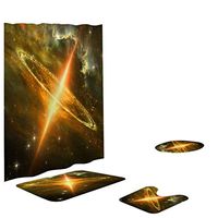 ✿Shower Curtain ✿ Hstore Non-Slip Cover Pad Shower Curtain Mat Set Bathroom Shower Curtain Star Sky Canopy Shower Curtain Four-Piece (G)
