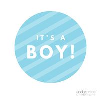 Andaz Press Round Circle Baby Shower Gift Label Stickers, It's A Boy!, Striped Baby Blue, 40-Pack