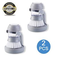 Soap Dispensing Palm Brush (2 Pack), Kitchen Sink Pan Brush, Kitchen Cleaning Brush with Stainless Steel Body and Sturdy Nylon Bristles Dishwashing for Dish Pot Pan Sink Cleaning