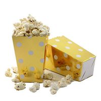 IPALMAY Mini Paper Popcorn Boxes 36 Packs - Birthday Favor Box - Buffet Boxes - Sweet Boxes, Family Movie Night Boxes, Gold and White Polka Dot