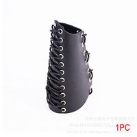 YOEDAF Leather Bracer Cross String Sleeve Protector Lace-Up Wristband Arm Armor Warrior Steampunk Punk Armband Medieval Cuff(black)