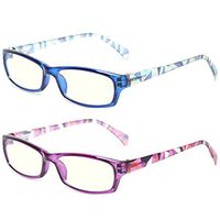 2 Pair Computer Glasses - Anti-blue glasses - Blue Light Blocking Reading Glasses for Women (1 Blue 1 Purple, 0.50)