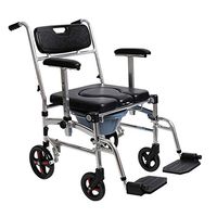 HSRG Folding Commode Bath Chair Wheelchair for Toilet with Wheels & Pedal, Portable Aluminum Shower Chair for Elder Disabled People Pregnant Women
