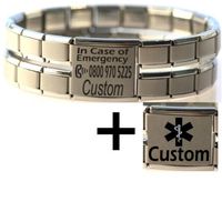 JSC Jewellery Large Custom Made Ice & Medical Condition Id Alert Stainless Steel Bracelet