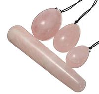 Atfipan 3Pcs Natural Rose Quartz Yoni Egg Kegel Exercise 100mm Massage Stick Manual Massager