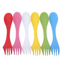 Iumer 6pcs/pack 3in 1 Plastic Salad Forks Travel Hiking Portable Tableware