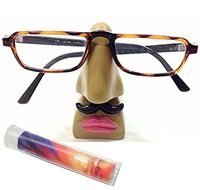 Moustache Lip Nose Novelty Eyeglass Holder Stand, Lens Cleaning Cloth & Gift Bag