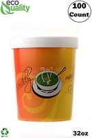 32 oz Disposable Design Paper Soup Containers [100 Count] - Quart Ice Cream Containers, Frozen Yogurt Cups, Restaurant, Microwavable, Take Out, to Go Deli Containers, Recyclable