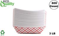 800ct Heavy Duty Disposable Paper Food Tray (3 LB) - Red Check Food Tray, USA MADE, Recyclable, Biodegradable, Compostable, Great for Picnics, Carnivals, Party, Camping, BBQ, Restaurants, Frie