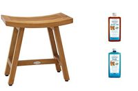 AquaTeak Patented 18" Asia Lotus Teak Shower Bench& AquaTeak Two-Step Care Kit