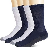 +MD 4 Pairs Mens Non-Binding Moisture Wicking Cushion Bamboo Crew Diabetic Socks with Seamless Toe,Navy&White 10-13
