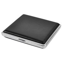 HOUSWEETY Black Copper Leather Cigarette Case Holder Box for 20 Cigarettes 0.09KG