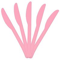 JAM PAPER Premium Utensils Party Pack - Plastic Knives - Baby Pink Pastel - 48 Disposable Knives/Pack