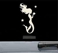 JS Artworks Mermaid Holding Shell and Starfish Vinyl Decal Sticker (Beige)