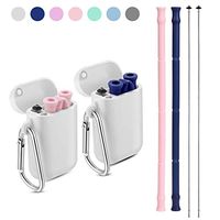 Yoocaa Reusable Silicone Collapsible Straws - 2 Pack Portable Drinking Straw with Colorful Carrying Case and Cleaning Brush, BPA Free - Pink Blue