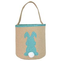 Easter Bunny Basket Egg Bags for Kids,Canvas Cotton Personalized Candy Egg Basket Rabbit Print Buckets with Fluffy Tail Gifts Bags for Easter