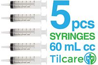 60ml Catheter Tip Syringe with Covers 5 Pack by Tilcare - Sterile Plastic Medicine Food Droppers for Children, Pets or Adults – Latex-Free Oral Medication Dispenser - Large Feeding Tube Syringes