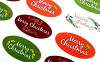 Pack of 48 Merry, Happy Christmas Oval Stickers, Colourful Envelope Seals Labels for Cards, Festive Craft and Decoration
