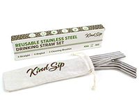 8 Pack Eco Friendly Reusable Stainless Steel Drinking Straw Set + 2 Brushes with Pouch High Quality Premium Metal Straws for Smoothie Milkshake Drinks BPA Free Dishwasher Safe USA Company (Silver)