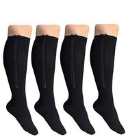 Starmace 2 Pack Closed Toe 15-20 mmHg Zipper Compression Knee Length Leg Calf Swelling Circulation Support Stocking Socks (Black, 2XL)
